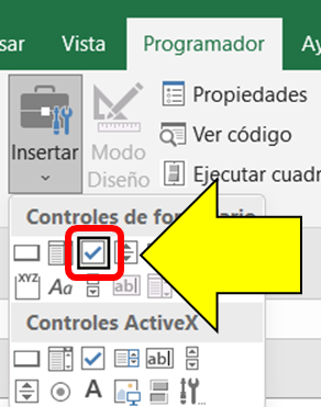 casilla de control checkbox Excel