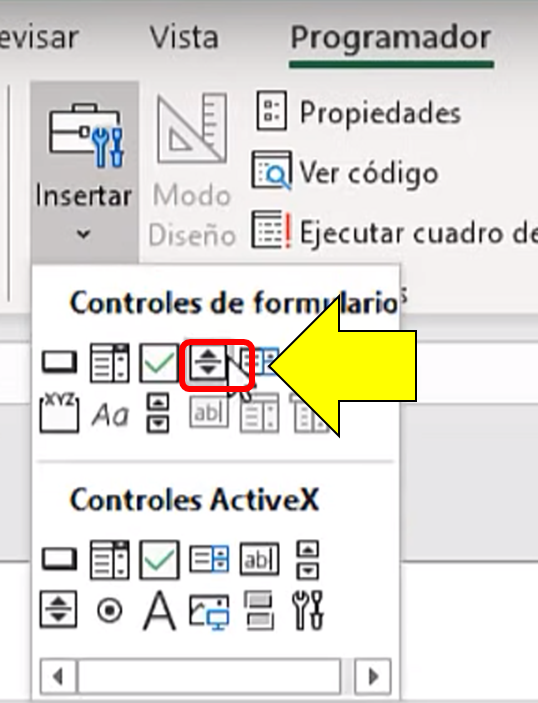 insertar control de número en Excel