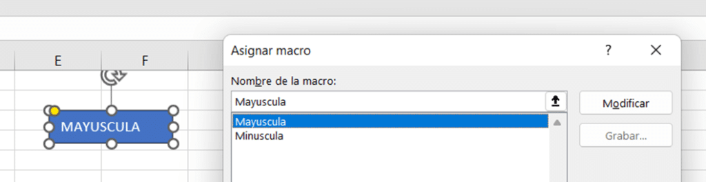 asignar macros de mayúsculas Excel