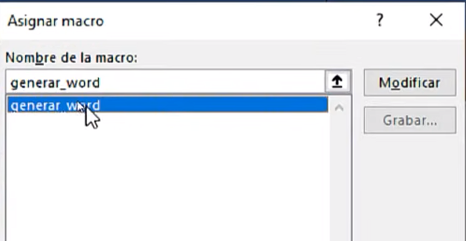 asignar macros para enviar datos desde Excel a Word