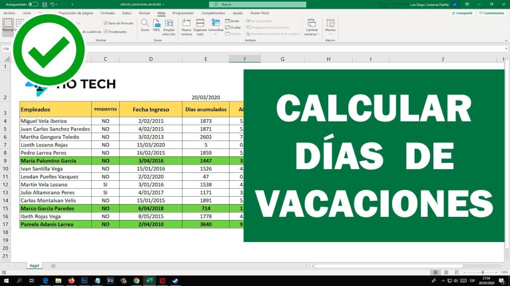 calcular los días de vacaciones en Excel