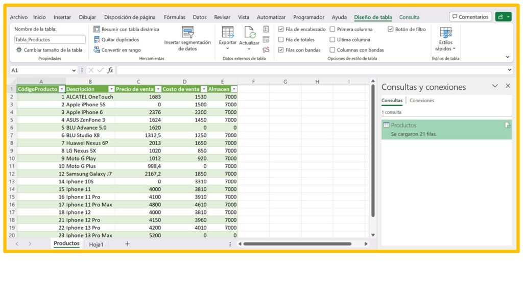 Nueva hoja en Excel con datos modificados