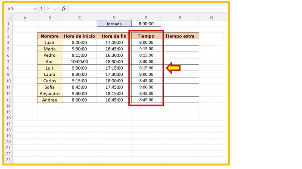Calculando el tiempo trabajdo en Excel